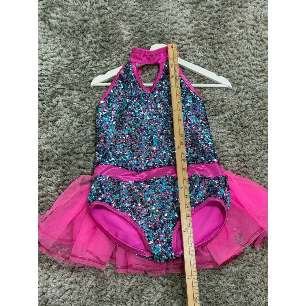 A Wish Come True Girls Size XL Sequin Dance Costume Leotard Tutu Skating